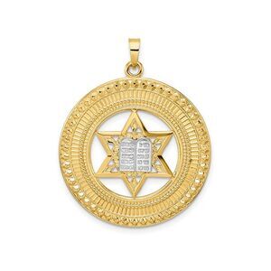 14K Yellow Gold Star of David Round Pendant (NO CHAIN)